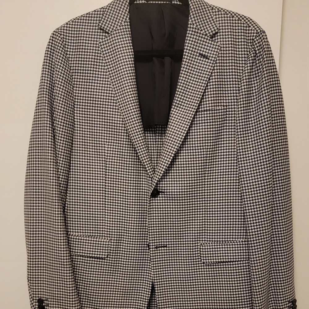 Z Zegna Men's Hounds tooth Navy Blazer 38